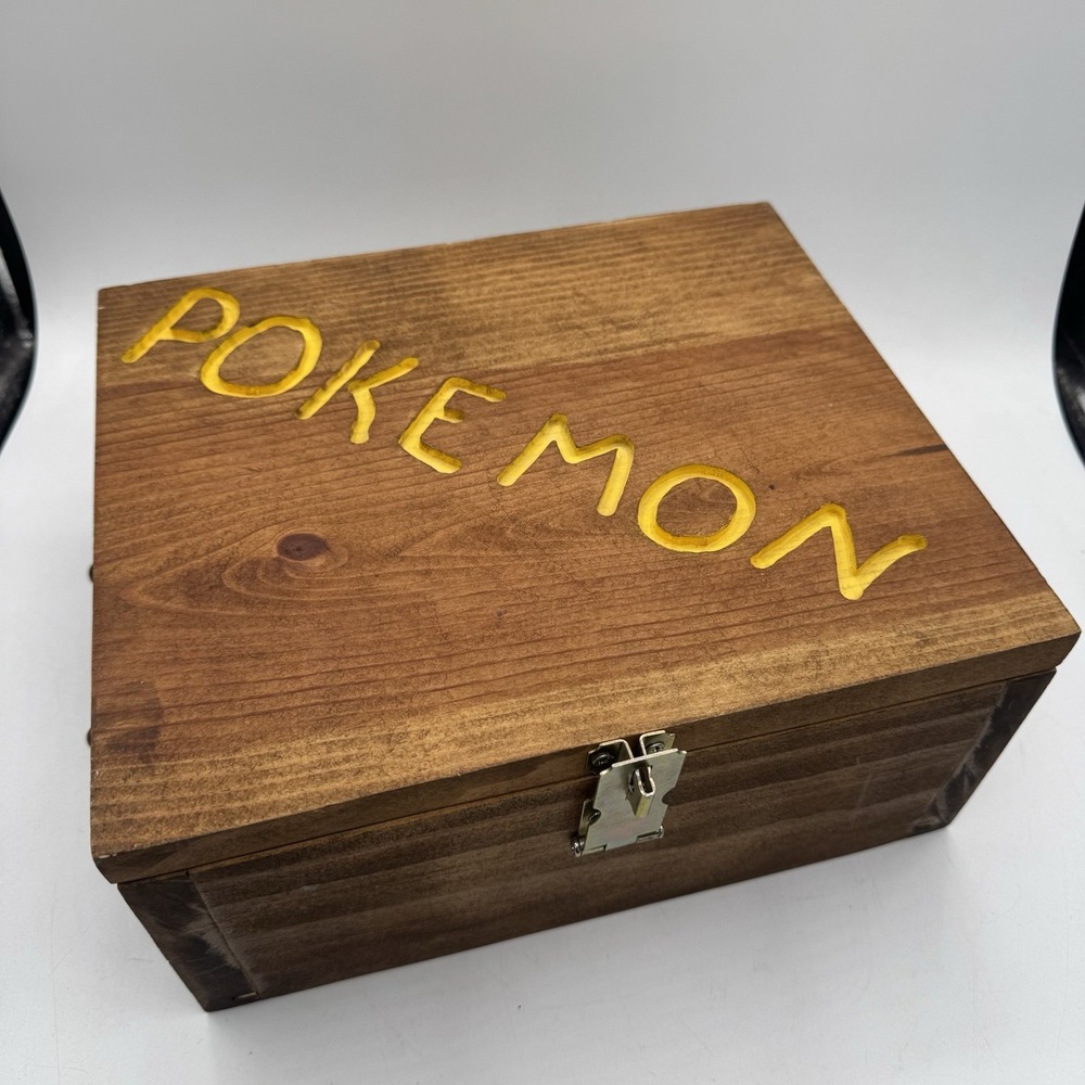 Handmade Pokémon Stained Wooden Card You Game Storage Box Hinged Lid Handles